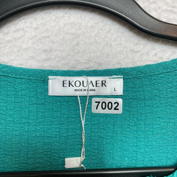 EKOUAER Blouse Womens L Teal Long Sleeve Button Front NWT - Picture 6 of 10